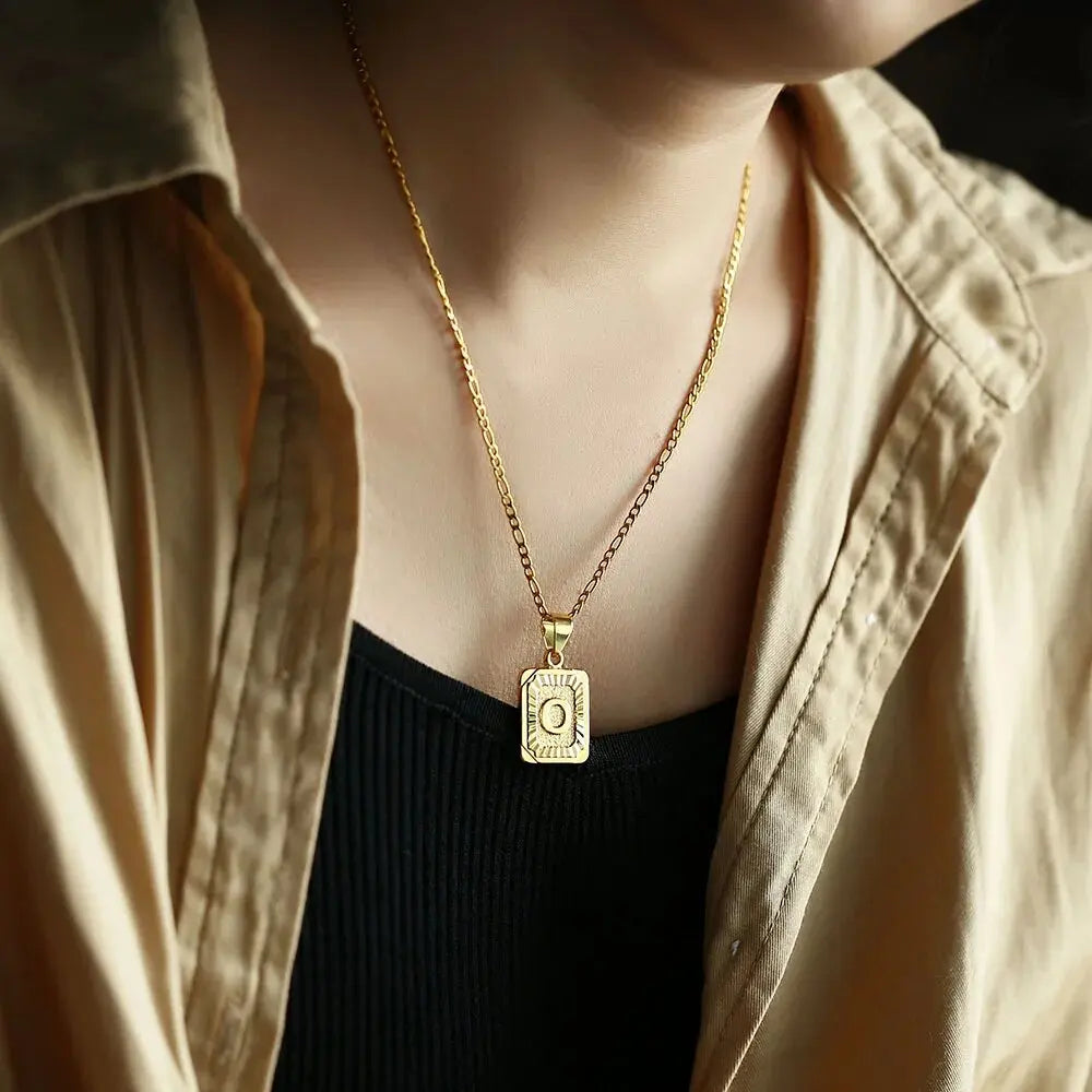 2 Sets Gold Color Letter Pendant Figaro Necklace Africa Map Chain Stainless Steel Link