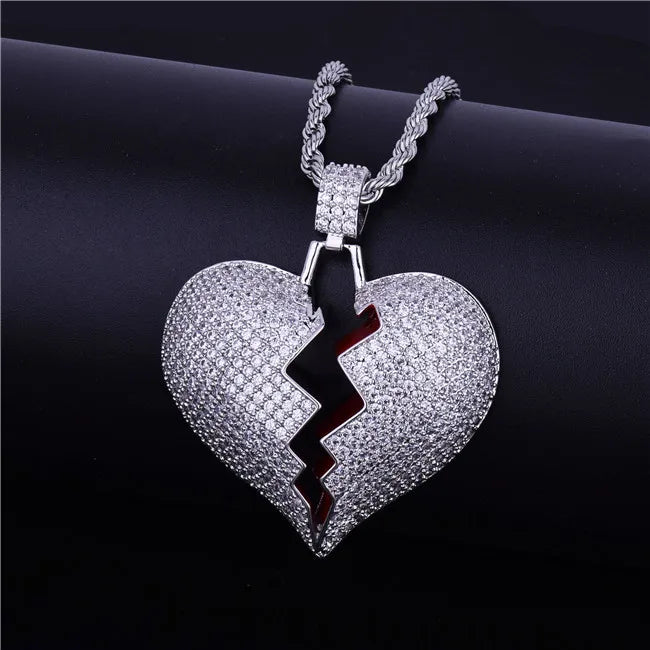 Bubble Letter Broken Heart Necklace & Pendant Charms for Men Real Gold Plated