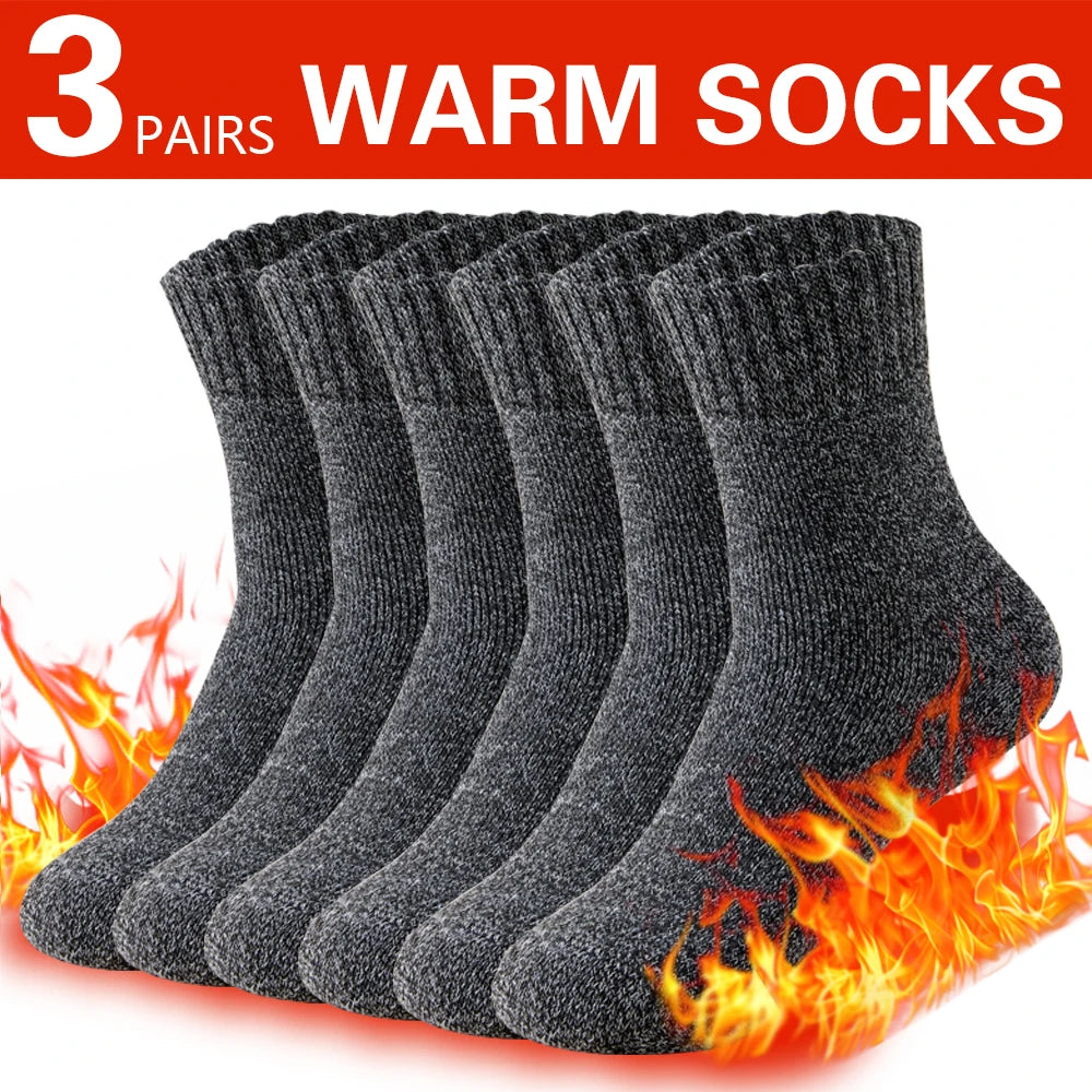 3 Pairs Winter Thick Towel Men's Socks, Outdoor Sports Long Socks Cold Resistant Frost Proof