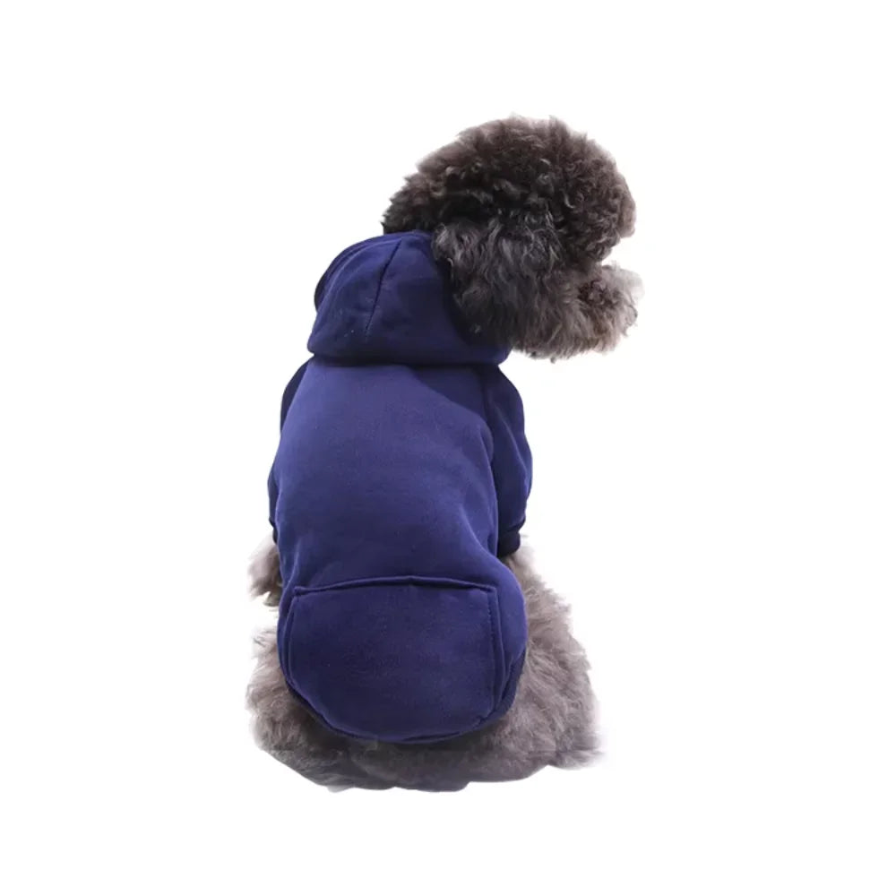 Dog/Cat Hoodie, Pet Warm Autumn Winter Coat, Solid Color Cotton Dog Clothes with Pocket, Outdoor Designer Clothes