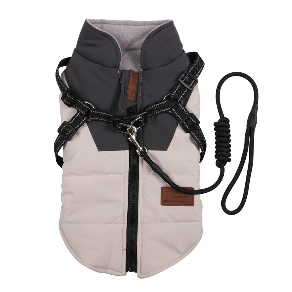 Winter Pet Dog Jacket with Harness, Warm Dog Clothes Waterproof, Big Dog Coat Outfits
