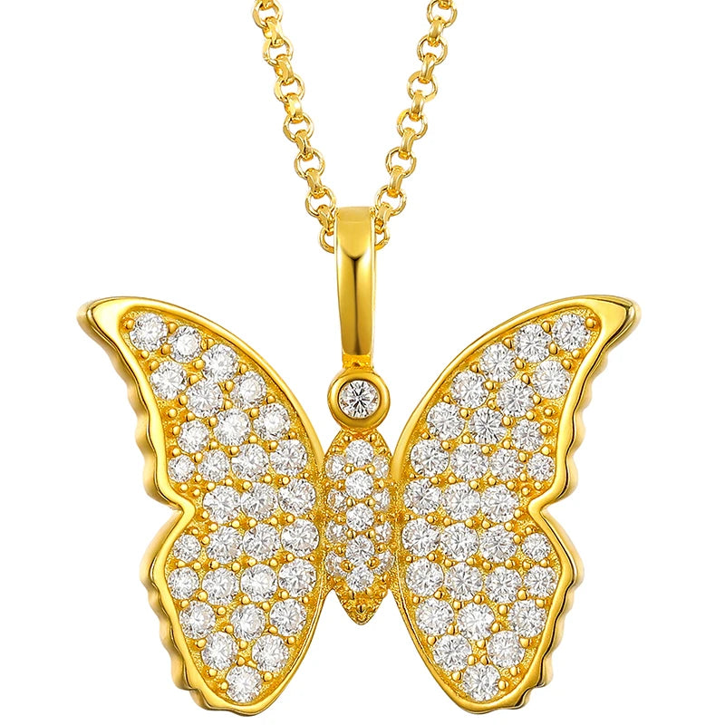 Real Moissanite Butterfly Pendant Necklace for Women 925 Sterling Silver