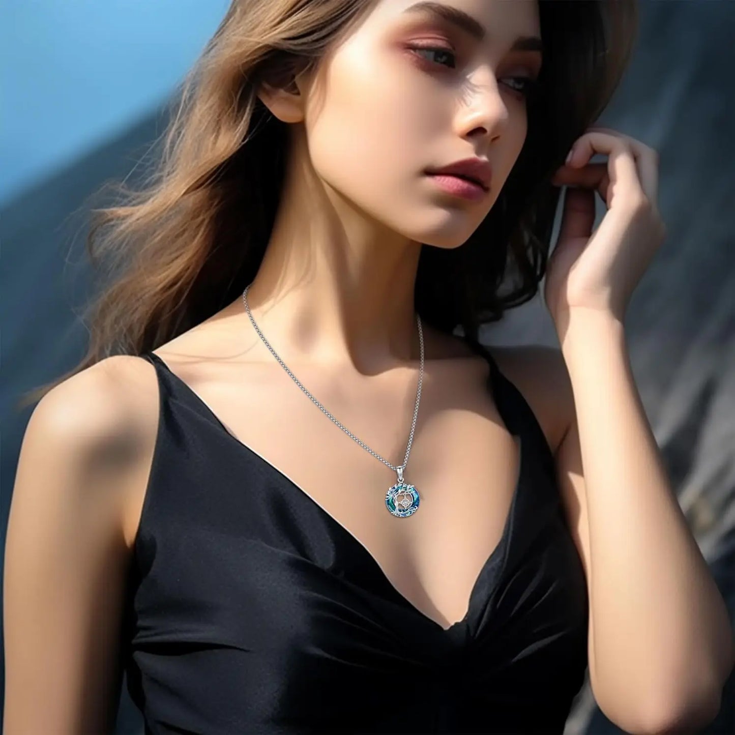 Tree of Life Witch Knot Necklace 925 Sterling Silver Tree of Life Crystal Circle Necklace
