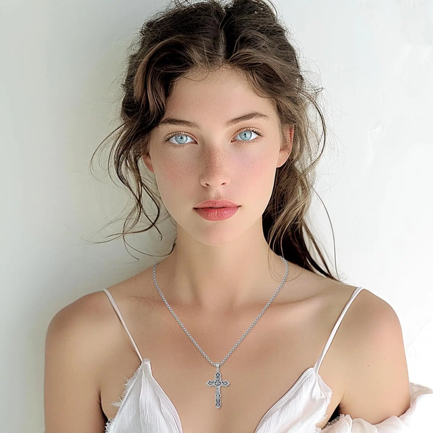 Jesus Cross Necklace 925 Sterling Silver Catholic Jesus Cross Necklace