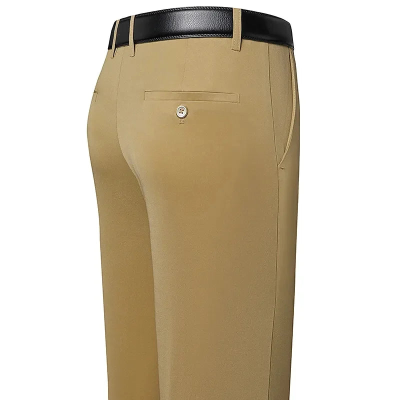 Suit Pants, Men Business Casual Trousers, Formal Dress Straight Pants Elastic, Black and Navy Blue Male Clothing