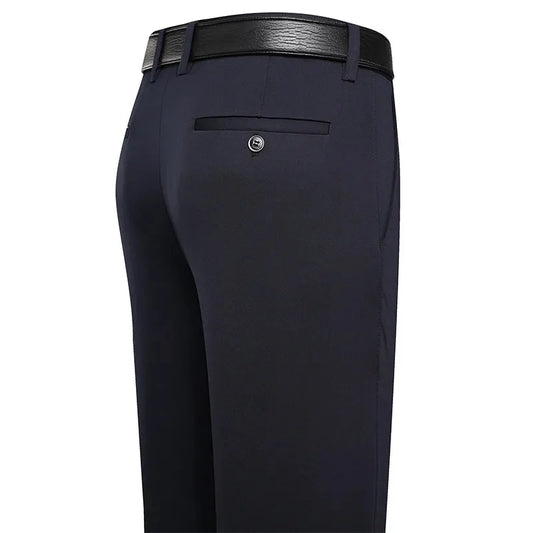 Suit Pants, Men Business Casual Trousers, Formal Dress Straight Pants Elastic, Black and Navy Blue Male Clothing