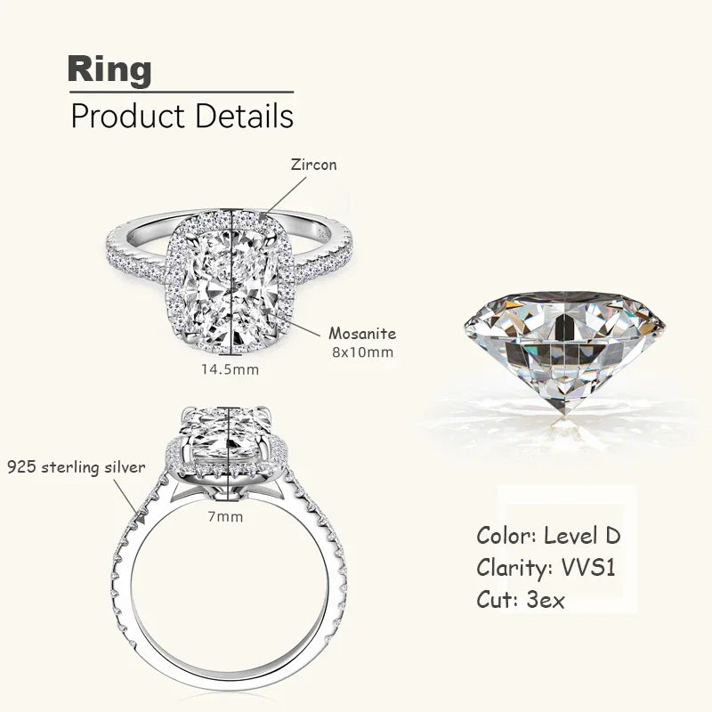 OXTAO GRA Certified Cushion Cut Moissanite Halo Engagement Ring for Women 925 Sterling Silver