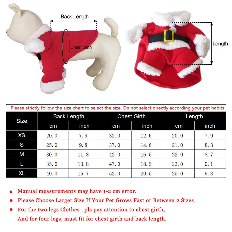 Cute Dog Santa Claus Outfit, Christmas Costume for Small Dogs and Cats, Yorkie Cosplay Clothes, Dress Up Jumpsuit