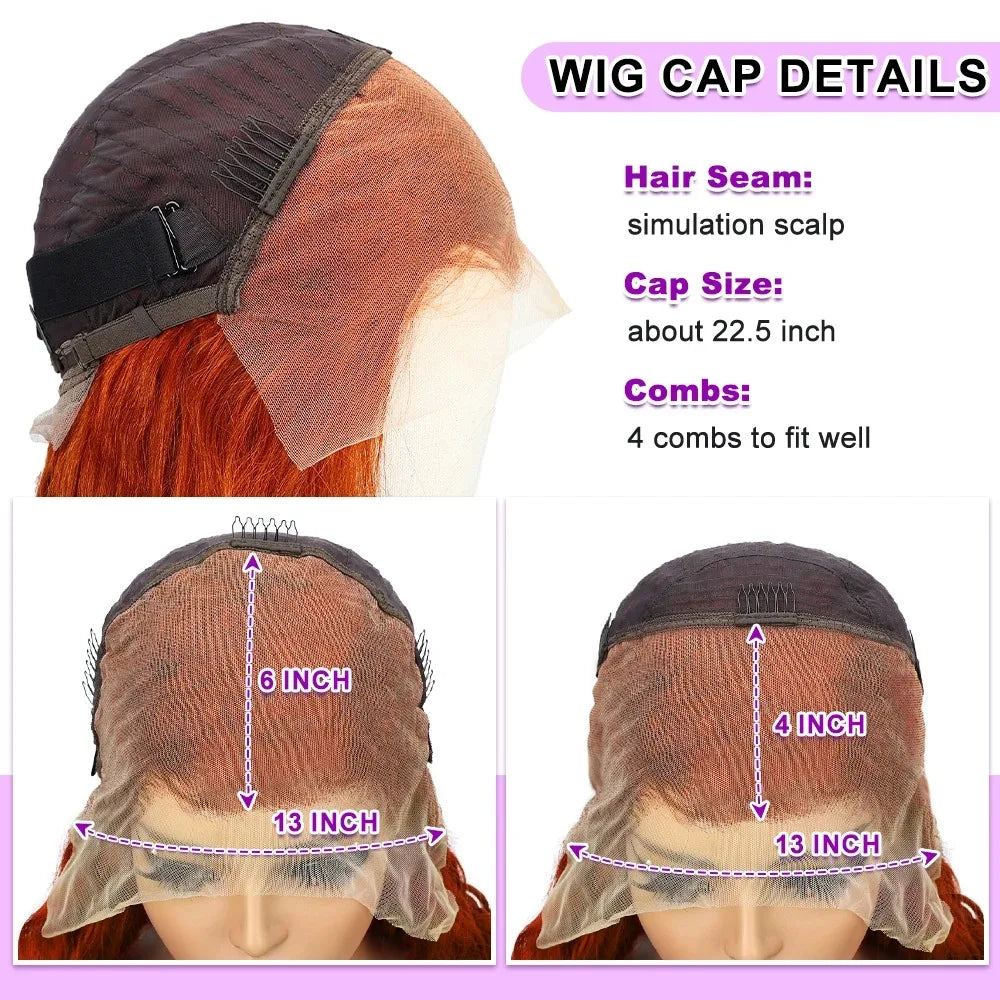 8-22Inch Deep Wave Bob Ginger Orange Lace Front Wigs, Human Hair 14 Inch Orange13x4 Deep Wave Lace Frontal