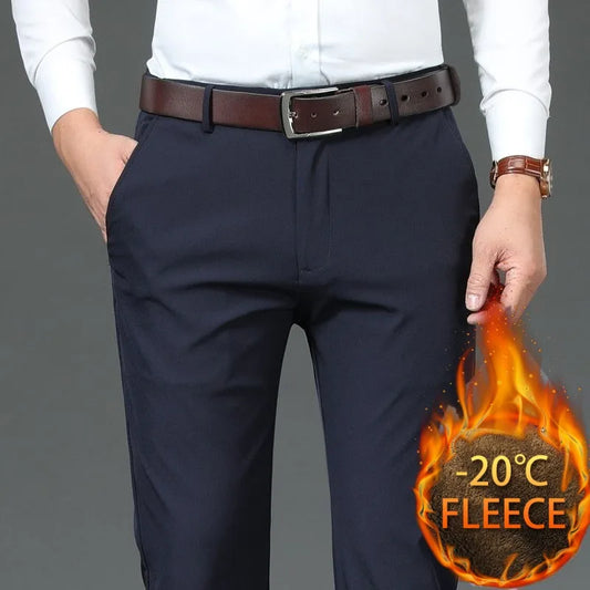 Men's Straight Slacks with High Waist in Winter Plush Slacks