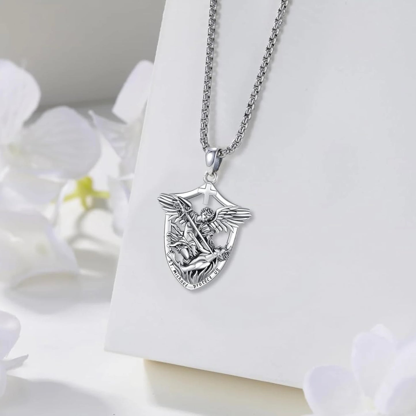 St Michael Necklace 925 Sterling Silver Archangel Michael Medal Protection