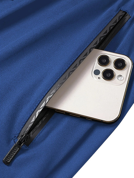 Men's Waist Drawstring, High Elasticity Sports Training Long Pants With Zipper Pockets