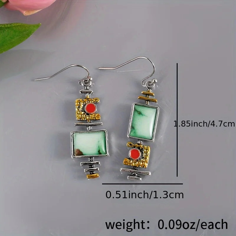 1 Pair Vintage Geometric Drop Earrings – Boho Synthetic Gemstone for Women