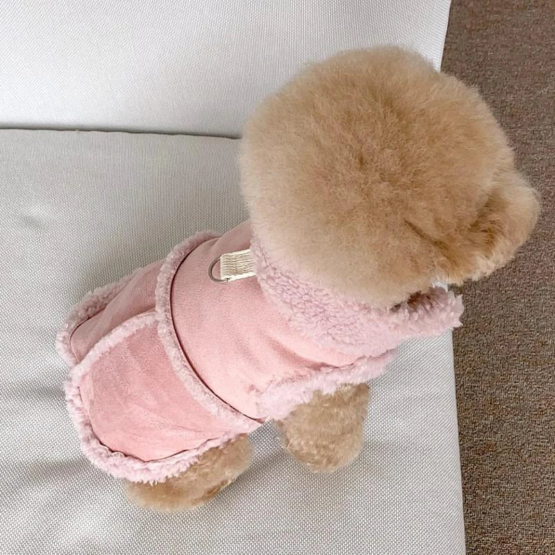 Classic Solid Color Dog Vest, Autumn and Winter Wool Warm, Pet Small/Medium-sized Jacket, Warm Vest with Traction and Buckle Velvet.