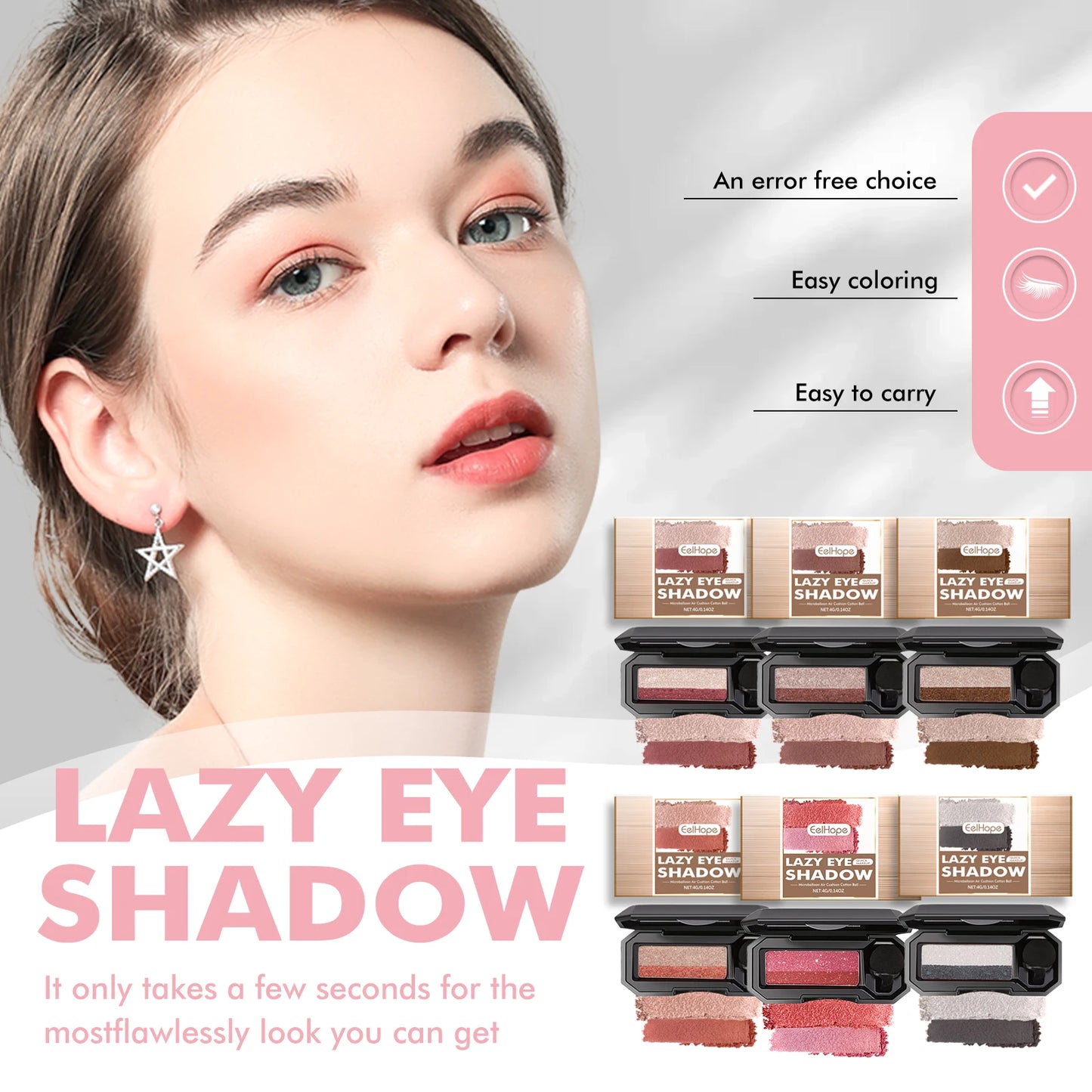 EELHOPE Lazy Eye Shadow Quick Makeup Easy Coloring Waterproof Sweatproof, Matte Women Lasting Beauty Two Color Eye Shadow Tray