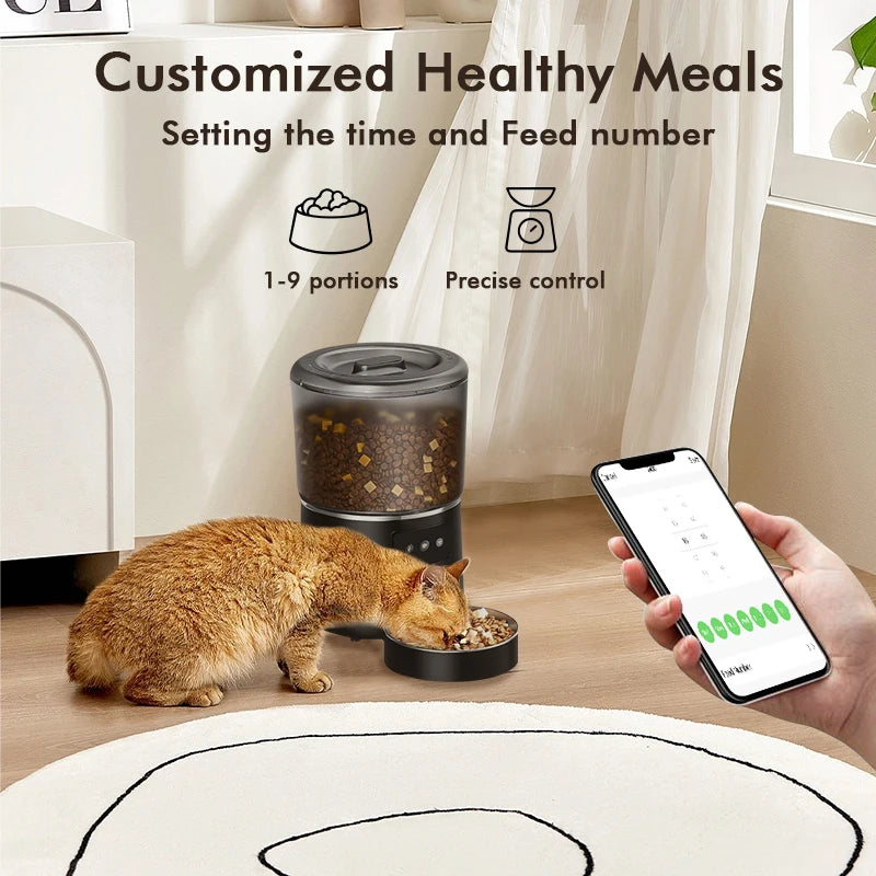 NPET 4L Automatic smart pet feeder for cats/ dogs, Multiple pets with stainless steel bowl, Customize healthy food 1-9 portions.