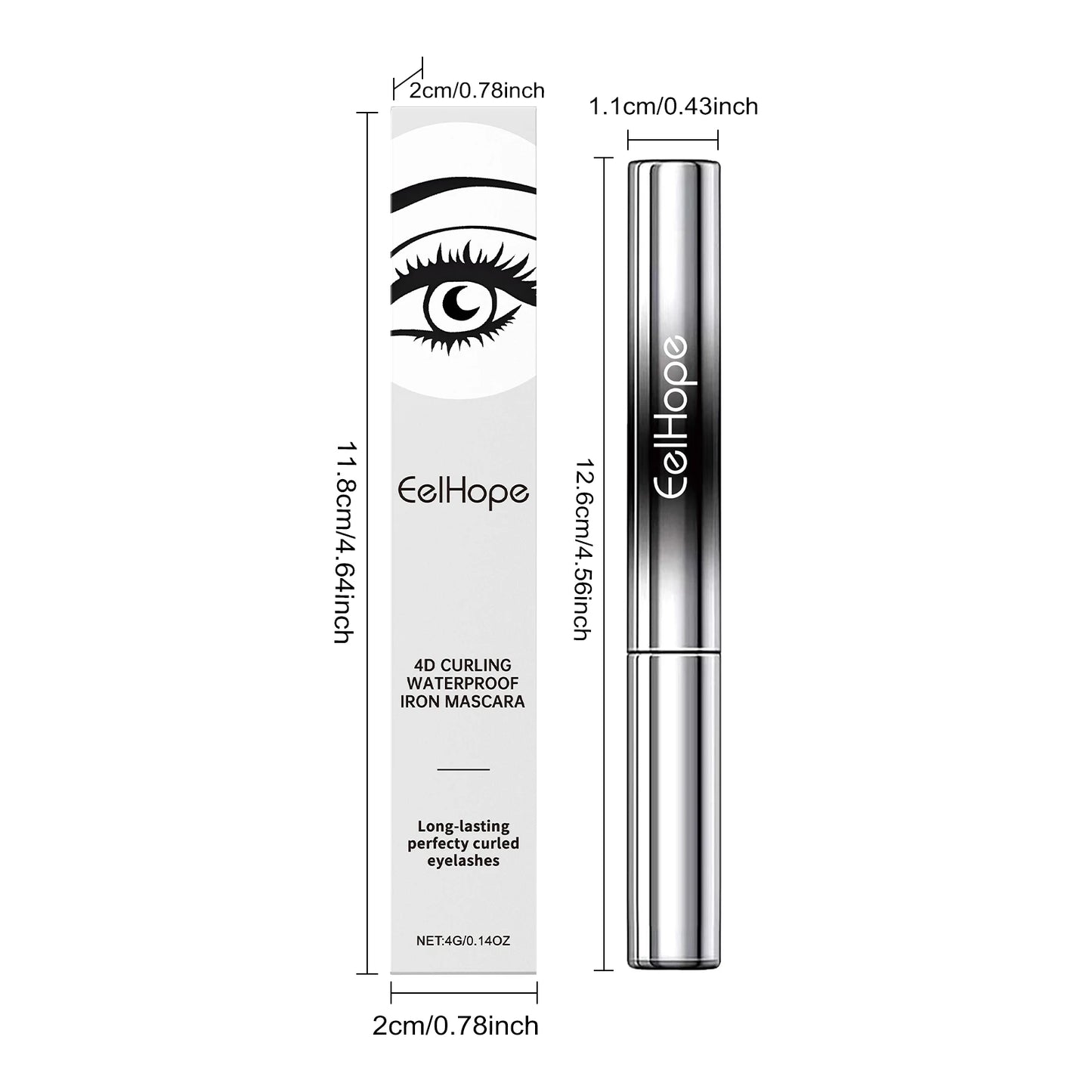 Eelhope 4g Eyelash Lengthening Mascara, 4d Curly Thicken Eye Lash, Long Lasting Makeup Waterproof, Fast Dry Black Curling Mascara