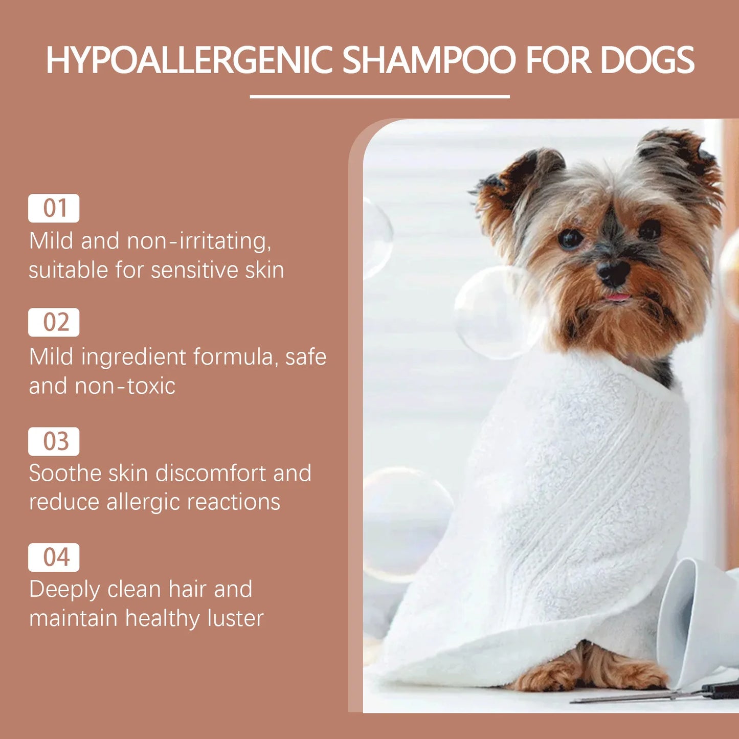 Yegbong 100ml Pet Shampoo, Dog Shampoo Hypoallergenic Bath Wash Hair Soften, Itchy Skin Relief, Nourish Fur.
