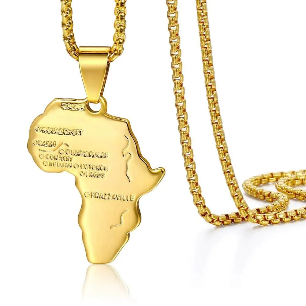 2 Sets Gold Color Letter Pendant Figaro Necklace Africa Map Chain Stainless Steel Link