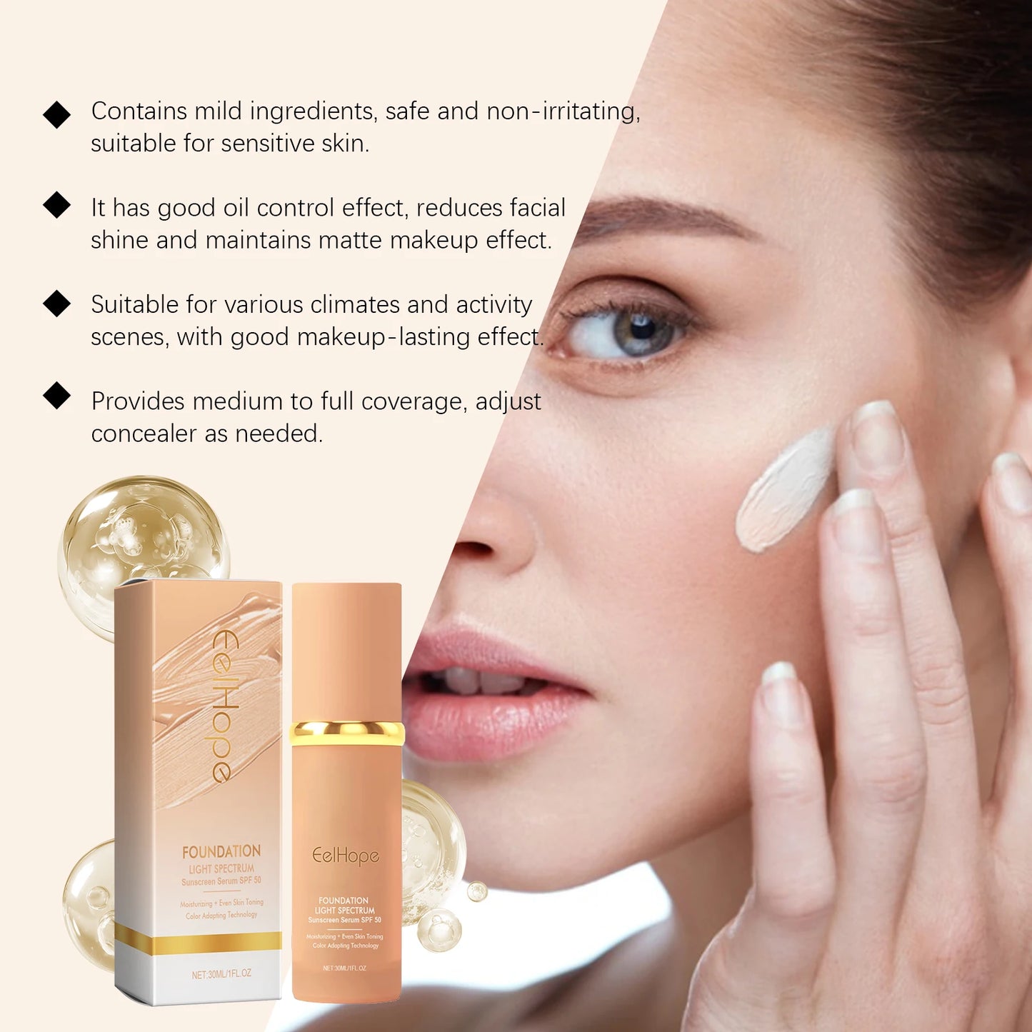 EELHOPE Face Makeup Foundation Natural Lightweight Texture Perfect Coverage Cream