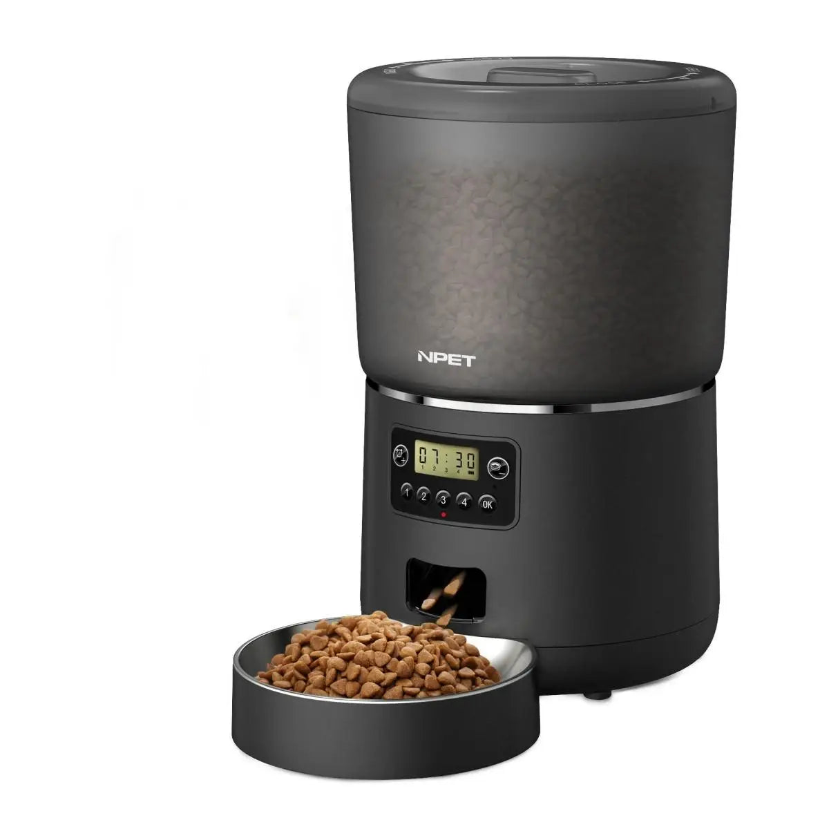 NPET 4L Automatic smart pet feeder for cats/ dogs, Multiple pets with stainless steel bowl, Customize healthy food 1-9 portions.