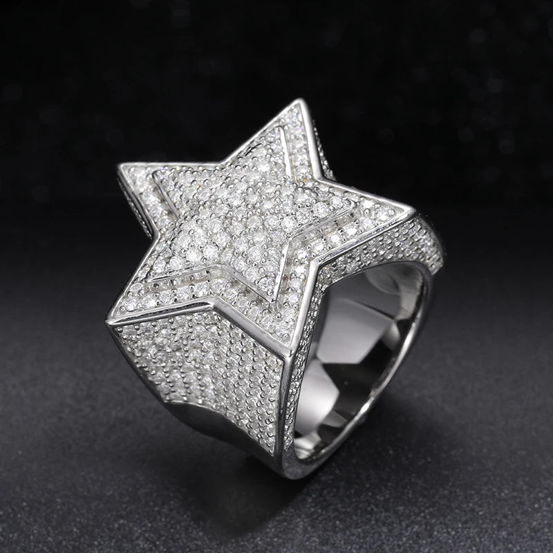 Fine Jewelry VVS1 With Certificate Moissanite Star Rings For Men 925 Sterling Silver