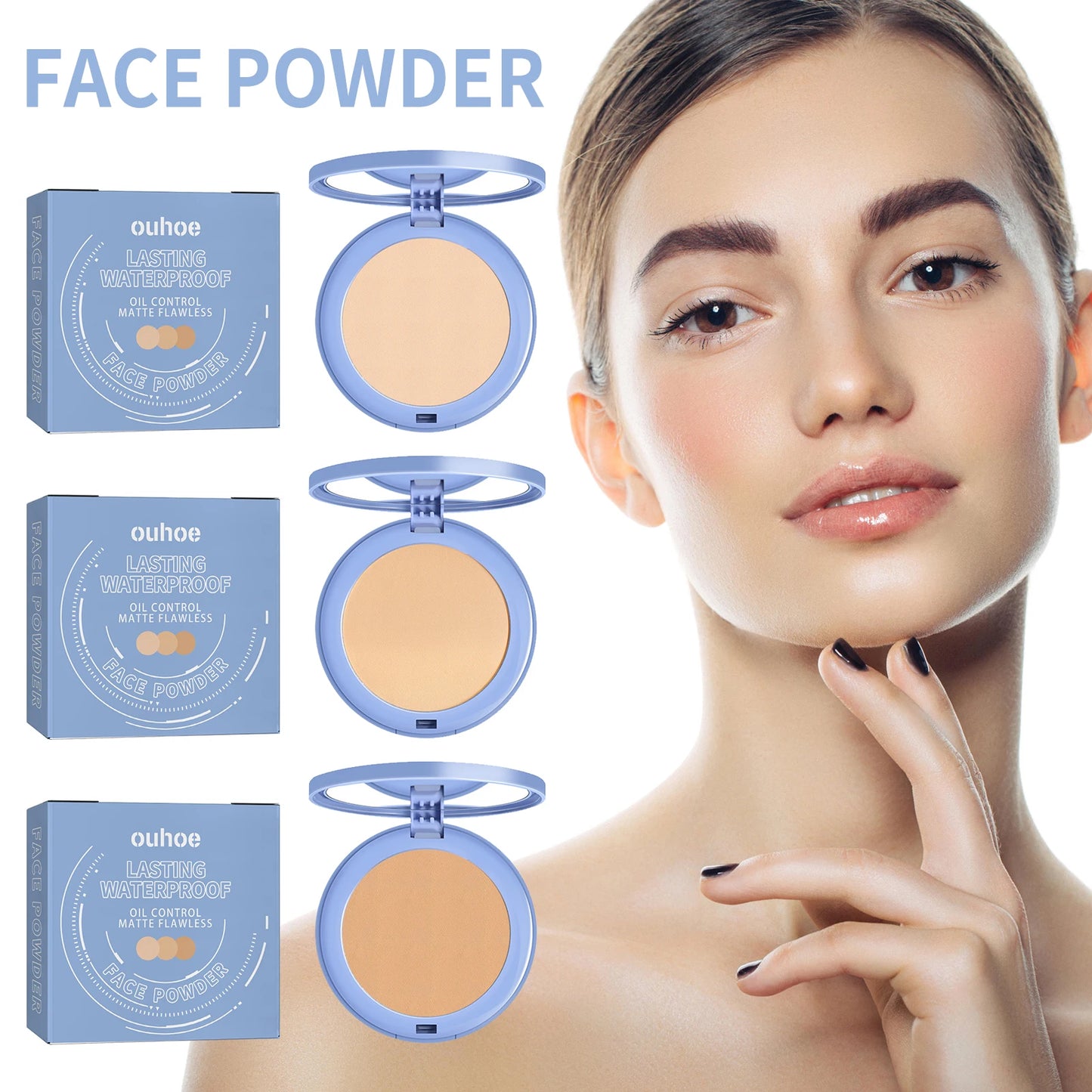 Ouhoe Oil Control Facial Powder, Invisible Pores Waterproof Long-Lasting Effect, Not Easy Remove Makeup Natural Plants Powder