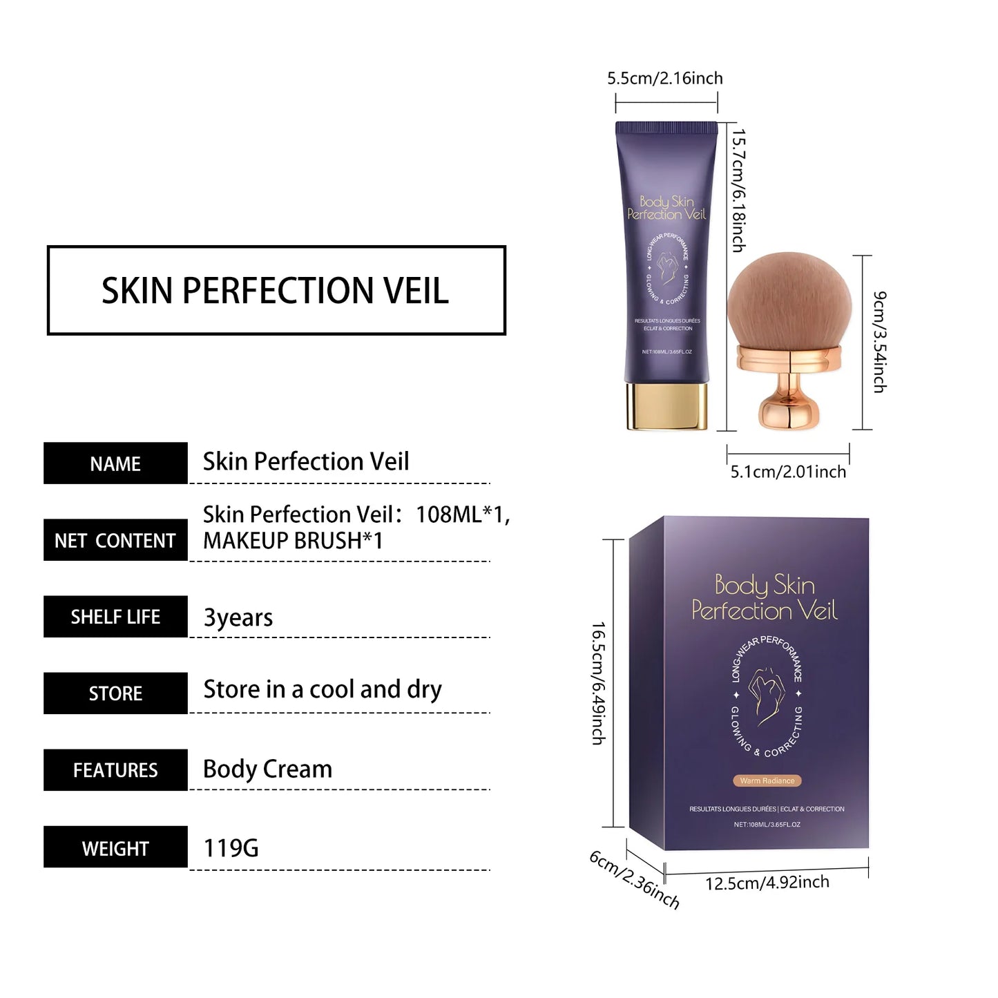 108ml Body Concealer Cream with Brush Waterproof Sweatproof Full Coverage, Tattoo Body Makeup Oil Control Lasting Concealer Cream