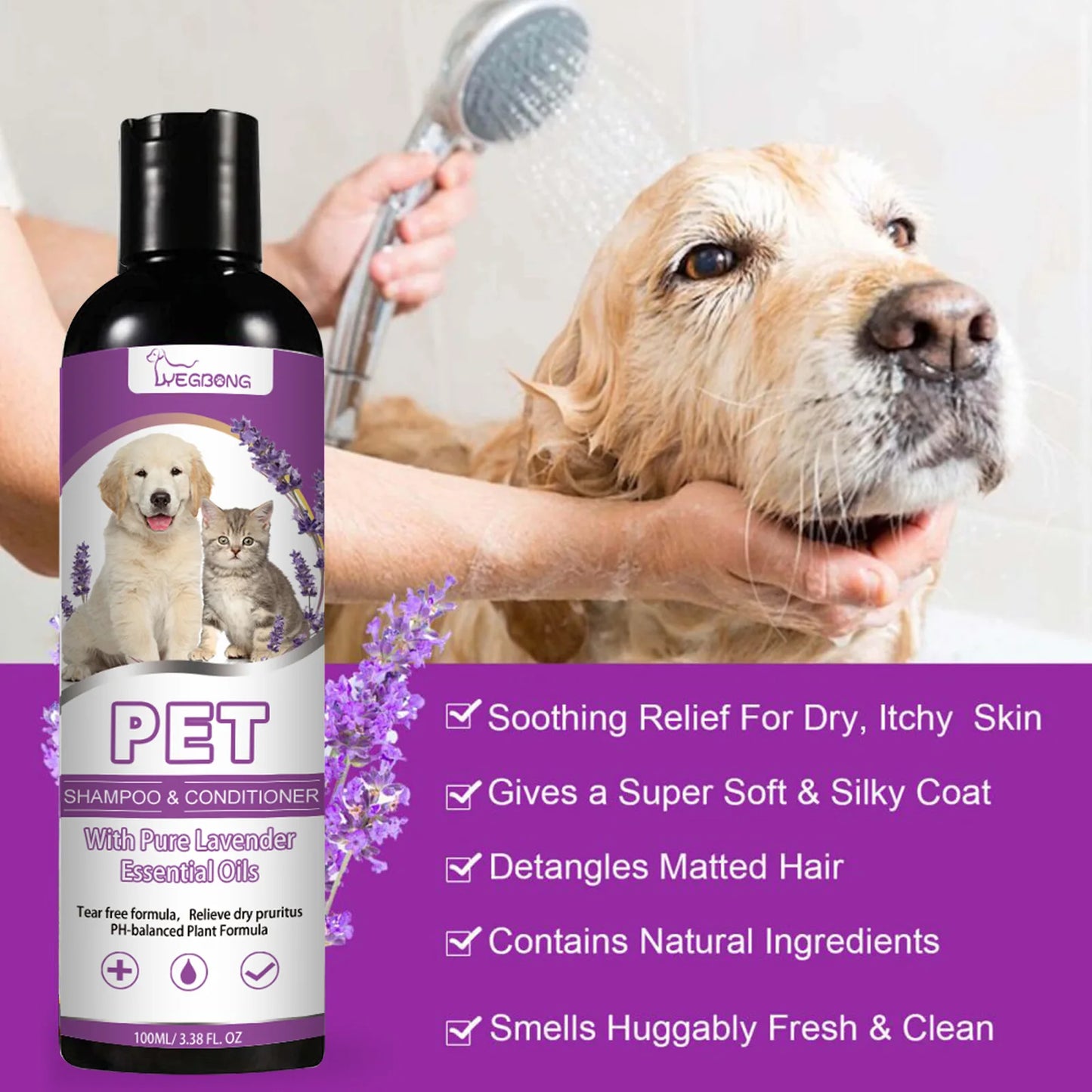 Yegbong 100ml Pet Shampoo Conditioner, Hair Smooth Cat/Dog Hair Softening, Relieve Itching Ph Balance, Cleaning Dry Skin Relief.