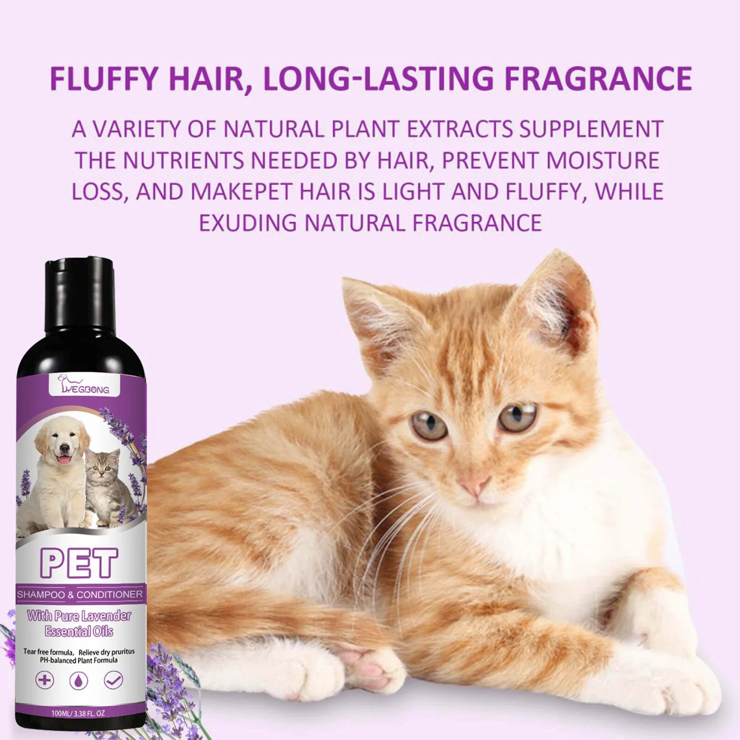 Yegbong 100ml Pet Shampoo Conditioner, Hair Smooth Cat/Dog Hair Softening, Relieve Itching Ph Balance, Cleaning Dry Skin Relief.