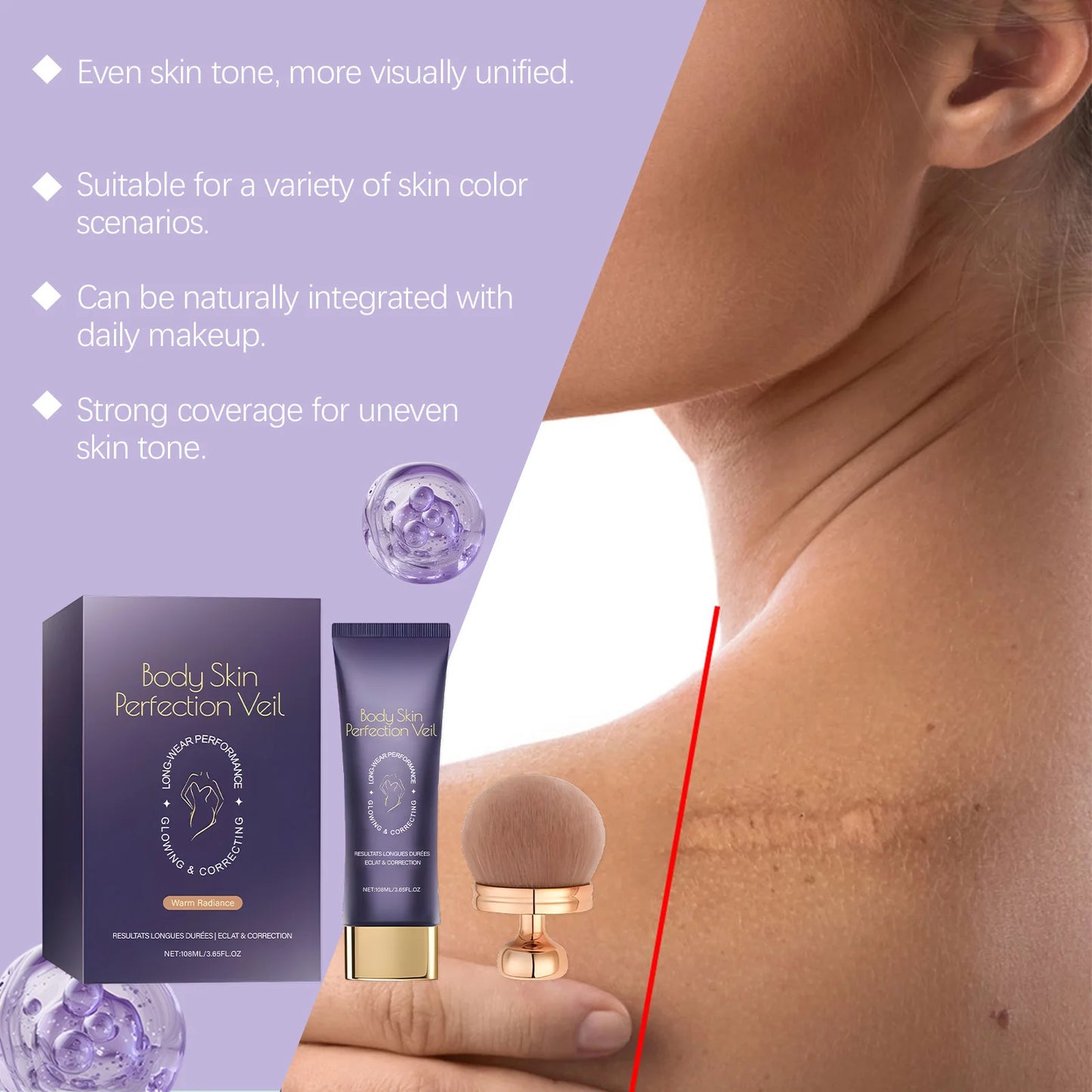 108ml Body Concealer Cream with Brush Waterproof Sweatproof Full Coverage, Tattoo Body Makeup Oil Control Lasting Concealer Cream
