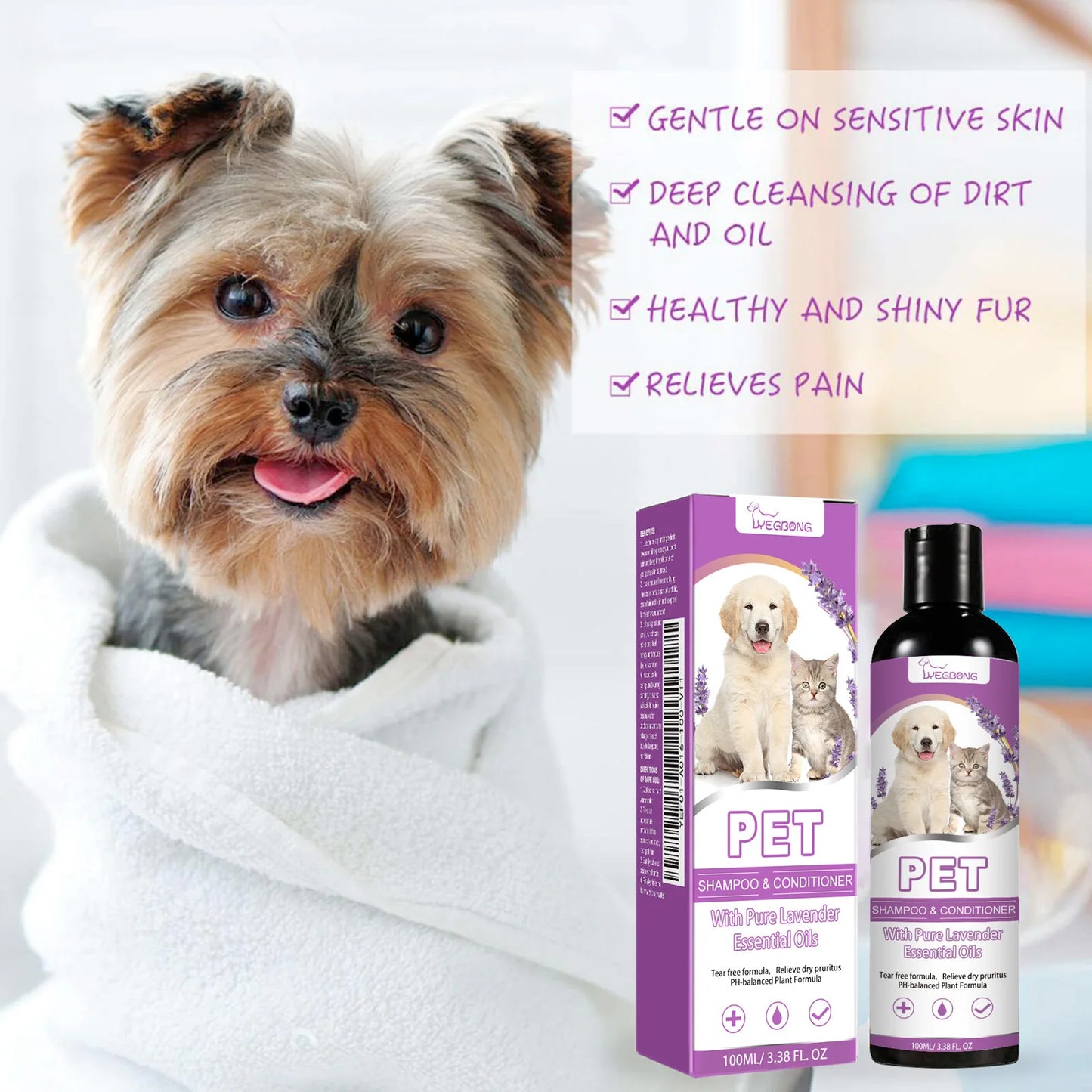 Yegbong 100ml Pet Shampoo Conditioner, Hair Smooth Cat/Dog Hair Softening, Relieve Itching Ph Balance, Cleaning Dry Skin Relief.