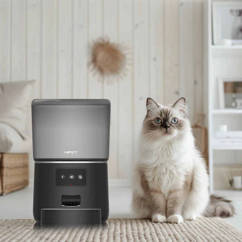 NPET 4L Automatic smart pet feeder for cats/ dogs, Multiple pets with stainless steel bowl, Customize healthy food 1-9 portions.