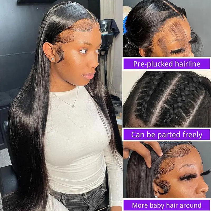 100% Malaysia Human Hair, 13x6 Bone Straight Lace Front Wigs, 30 Inch 13x4 Lace Frontal Wig for Women, Pre Plucked