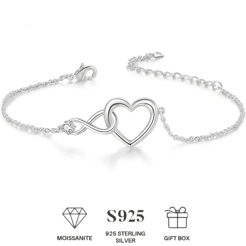 Infinity Love Heart Bracelet 925 Sterling Silver Mozambique diamond Jewelry for Women