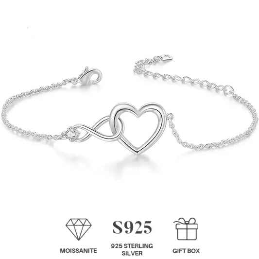 Infinity Love Heart Bracelet 925 Sterling Silver Mozambique diamond Jewelry for Women