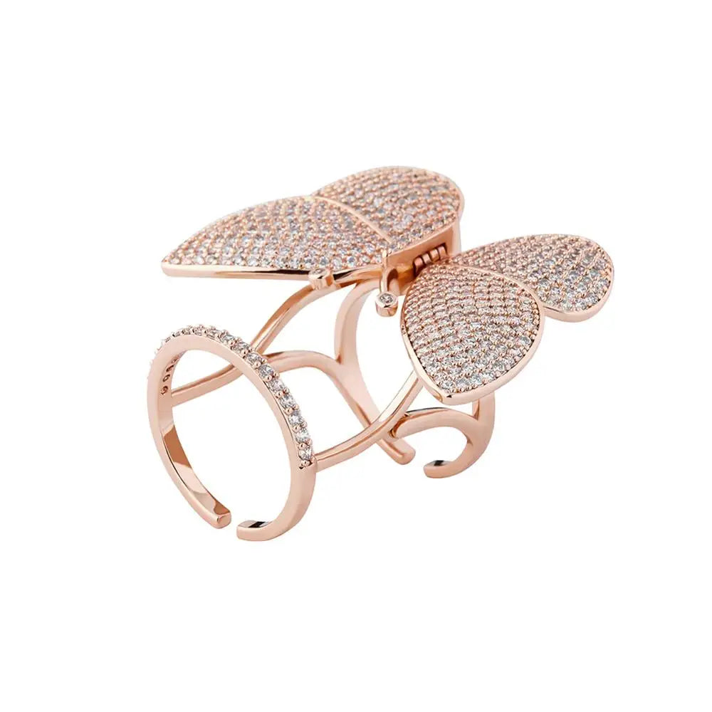TOPGRILLZ Adjustable Butterfly Movable Wings Ring Cubic Zirconia