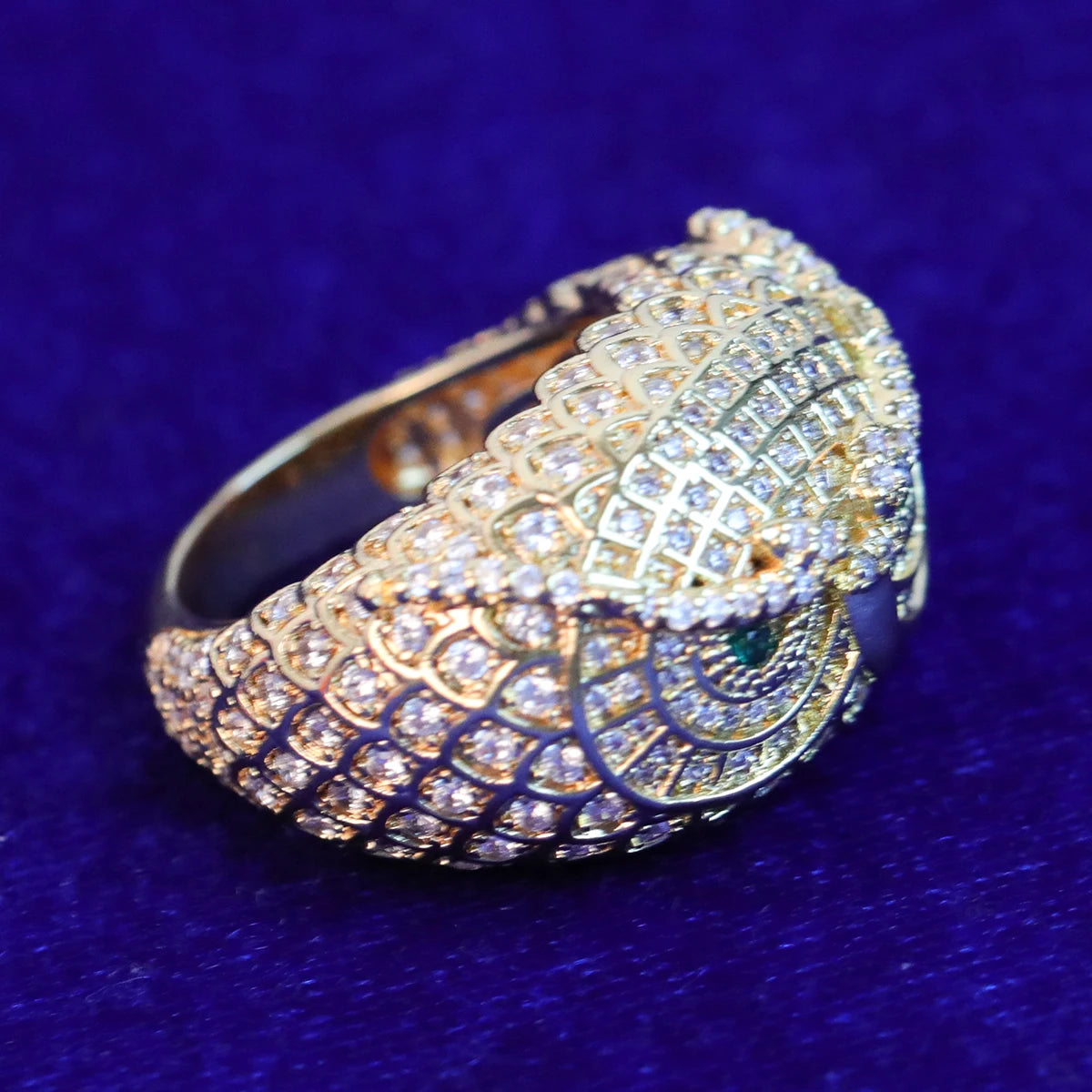 Bubble Letter Owl Iced Out Ring Men Real Gold-Plated Brass Cubic Zircon