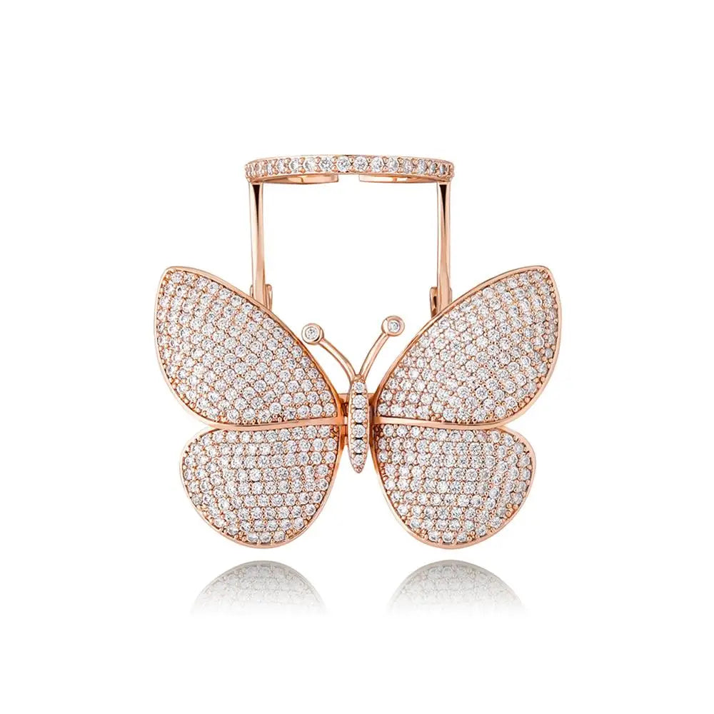 TOPGRILLZ Adjustable Butterfly Movable Wings Ring Cubic Zirconia