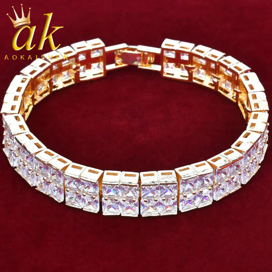 Men's Aokaishen Baguette Tennis Bracelet, 8-inch Iced Out, Real Gold Plated