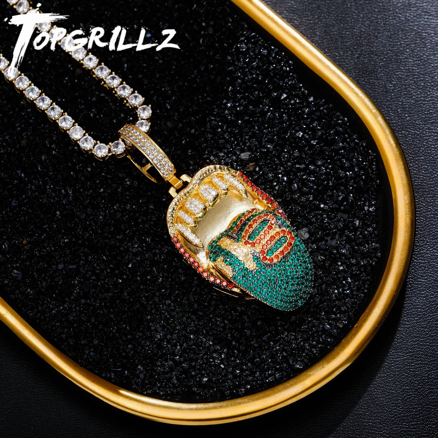 TOPGRILLZ Men's Pendant Green Tongue, Animal, Scorpion, Virgin Mary