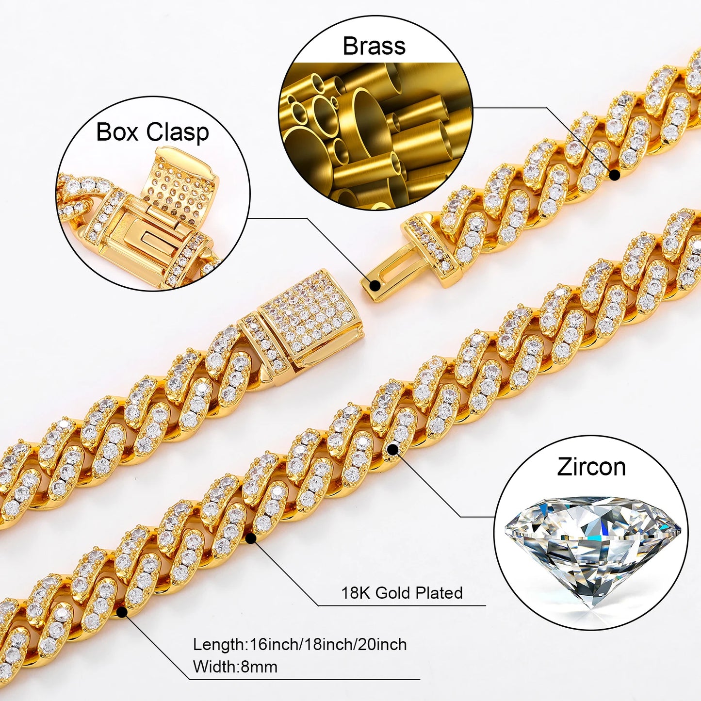 6mm 8mm Width Miami Cuban Chain Necklace For Women/Men's