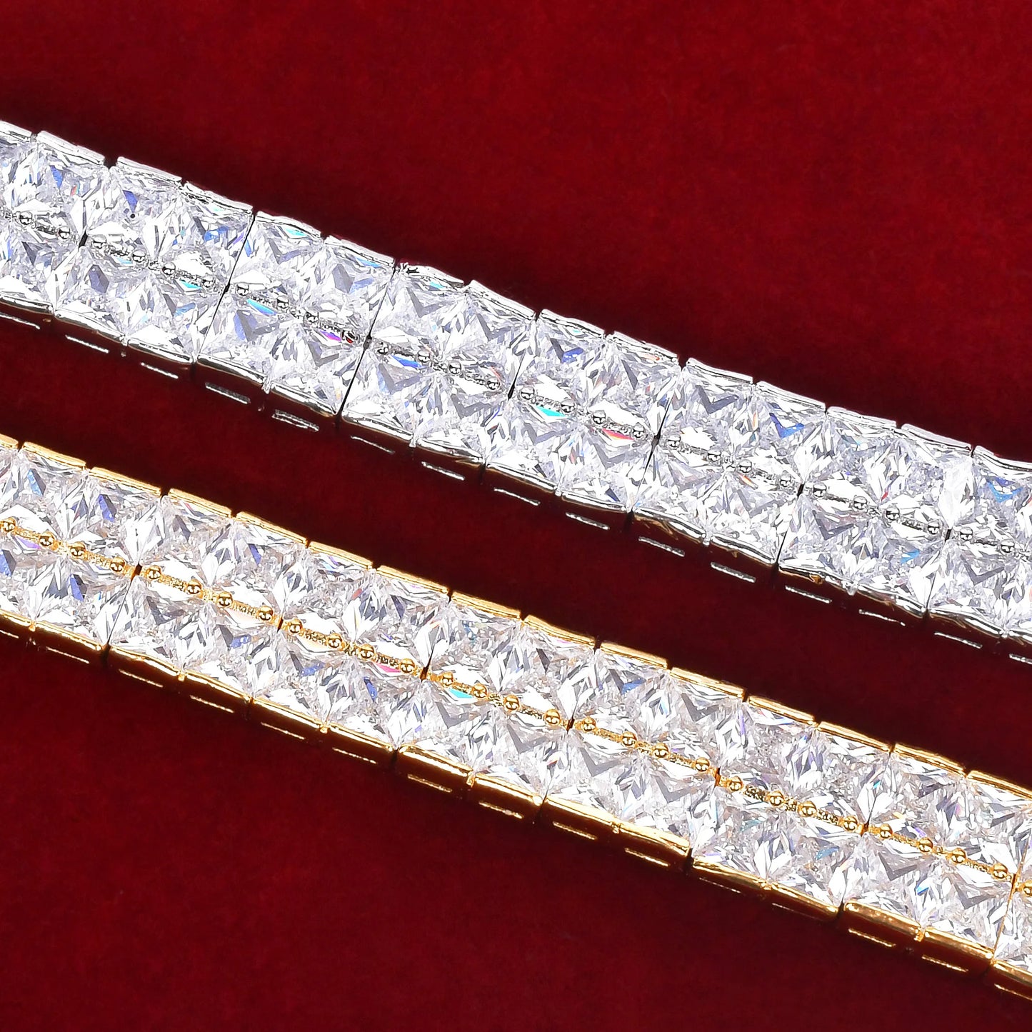 Men's Aokaishen Baguette Tennis Bracelet, 8-inch Iced Out, Real Gold Plated