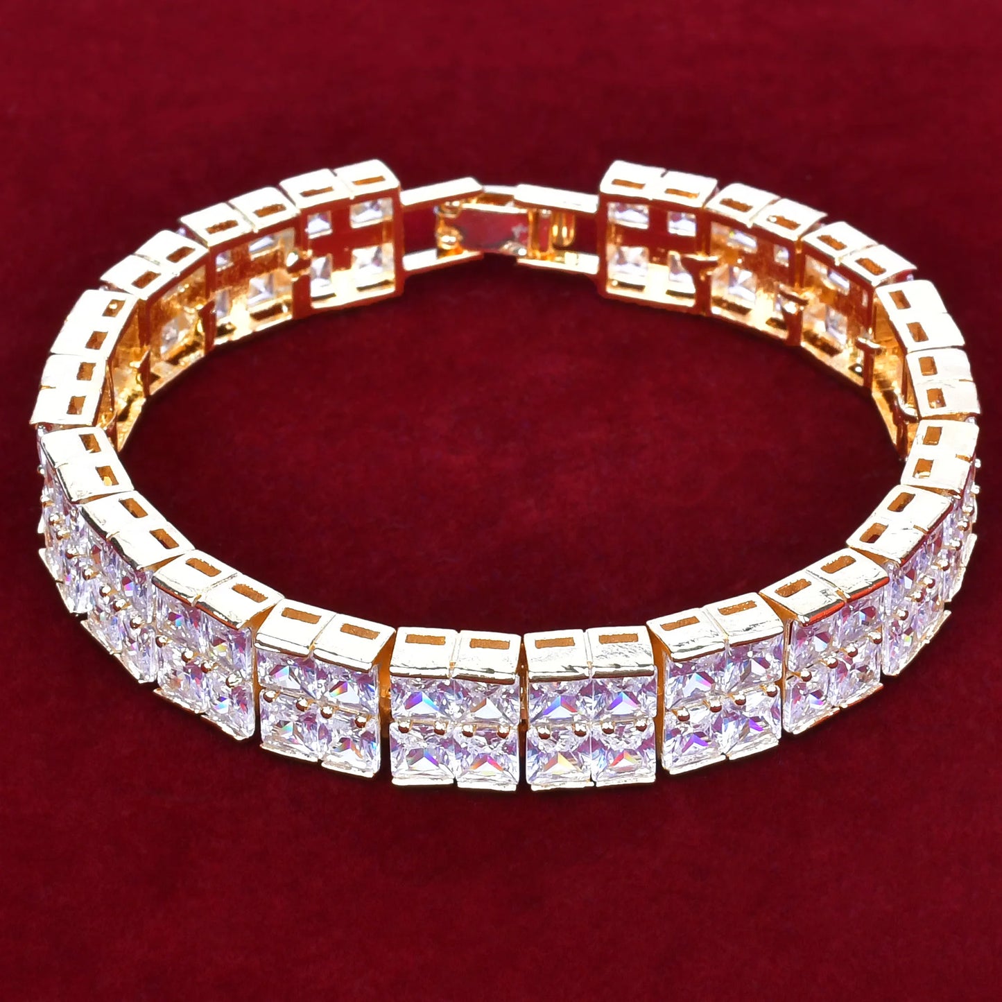 Men's Aokaishen Baguette Tennis Bracelet, 8-inch Iced Out, Real Gold Plated