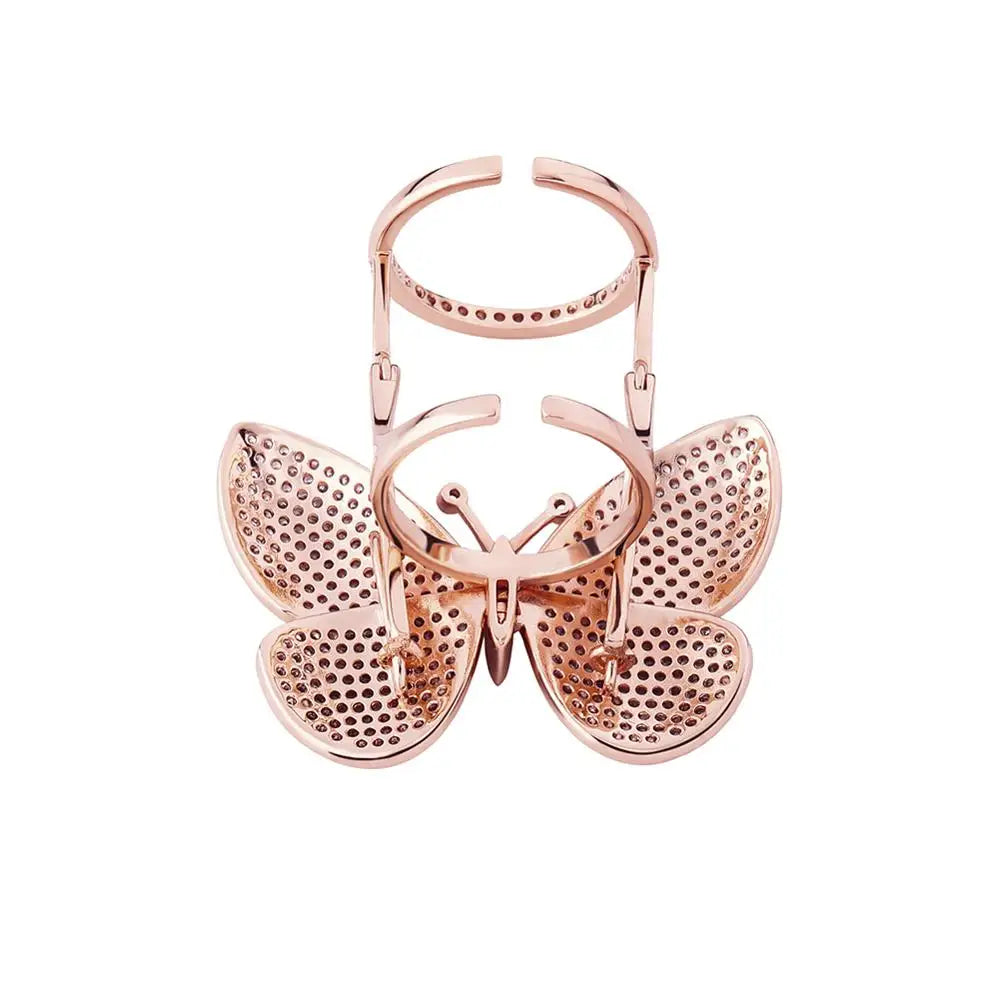 TOPGRILLZ Adjustable Butterfly Movable Wings Ring Cubic Zirconia