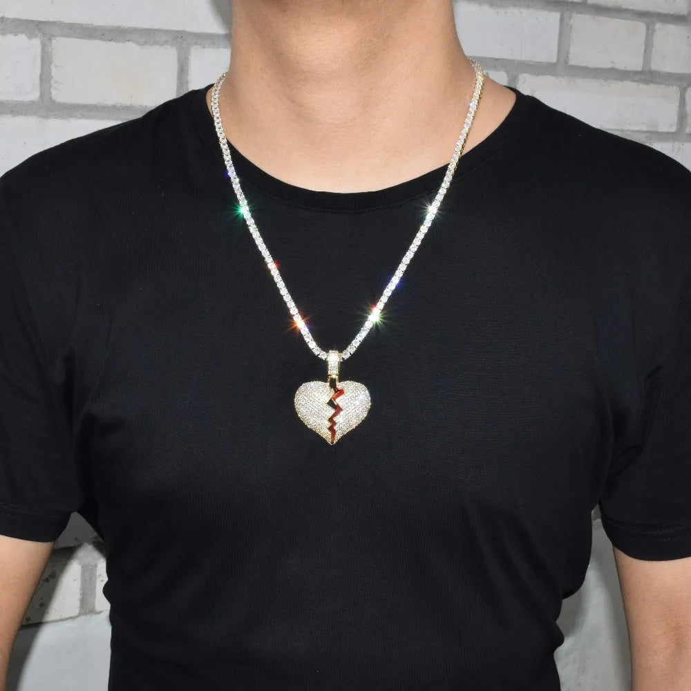 Bubble Letter Broken Heart Necklace & Pendant Charms for Men Real Gold Plated