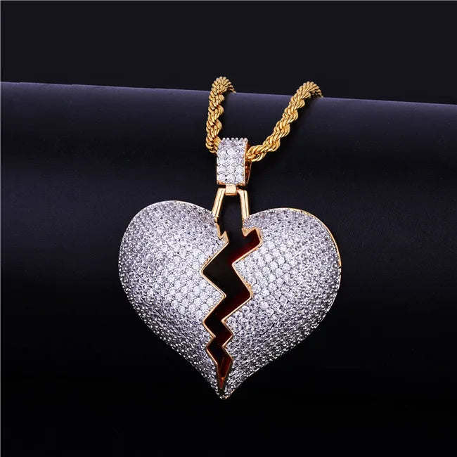Bubble Letter Broken Heart Necklace & Pendant Charms for Men Real Gold Plated
