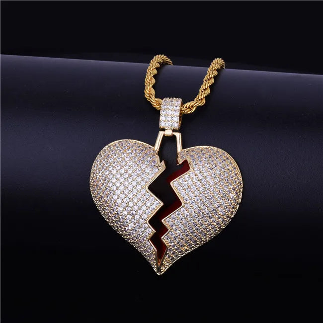 Bubble Letter Broken Heart Necklace & Pendant Charms for Men Real Gold Plated