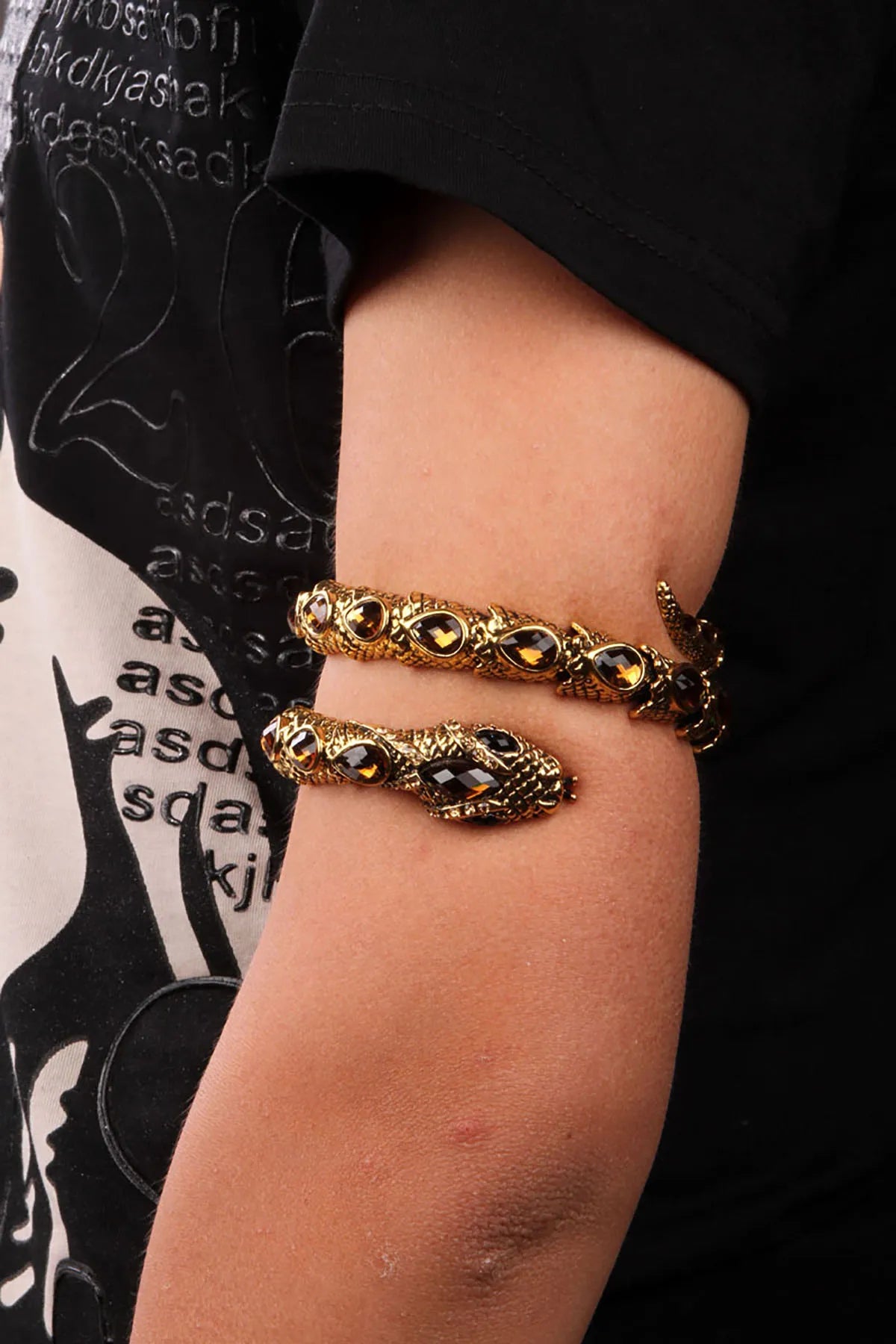 YACQ Stretch Snake Bracelet Armlet Upper Arm Cuff, Women Punk Rock Crystal Bangle Jewelry Gold Silver Color