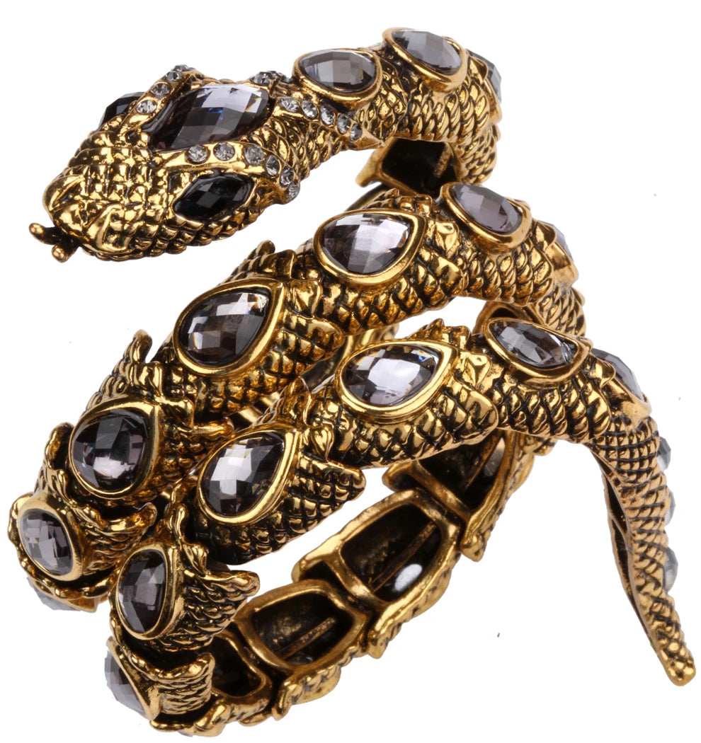 YACQ Stretch Snake Bracelet Armlet Upper Arm Cuff, Women Punk Rock Crystal Bangle Jewelry Gold Silver Color